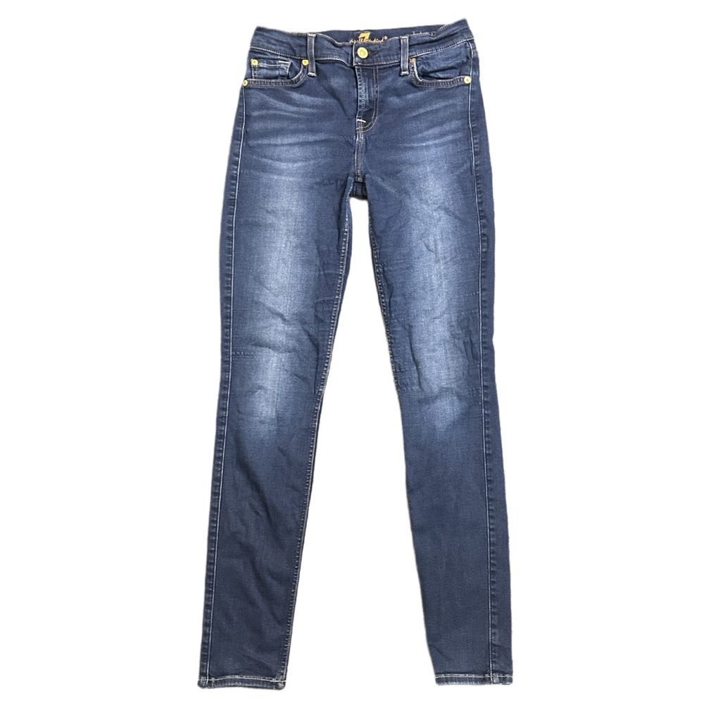 7 FOR ALL MANKIND women's dark mid rise skinny jeans, 26".